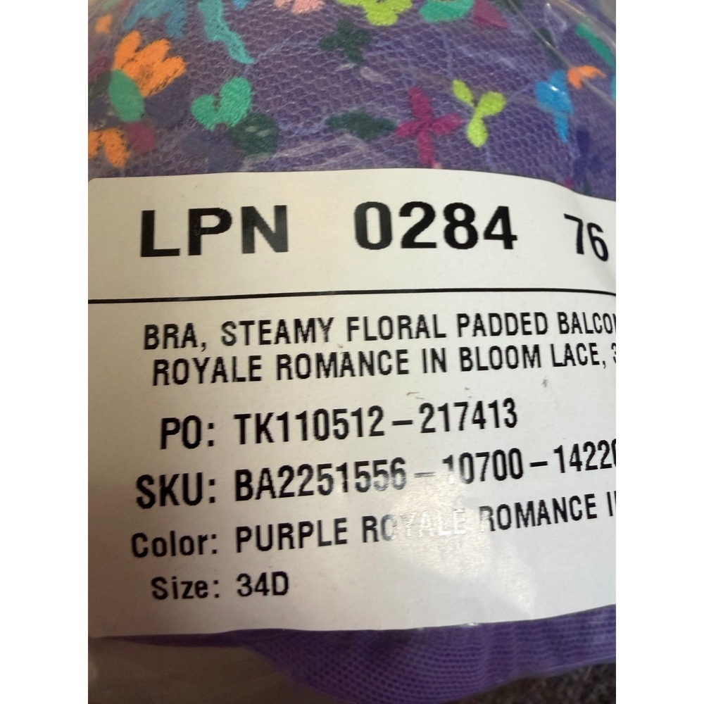 Savage X Fenty Steamy Floral Balconette Bra 34D Purple Royale Romance NWT Pushup - Picture 7 of 7